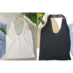 ⭐2PC White/Black Lace Halter Top